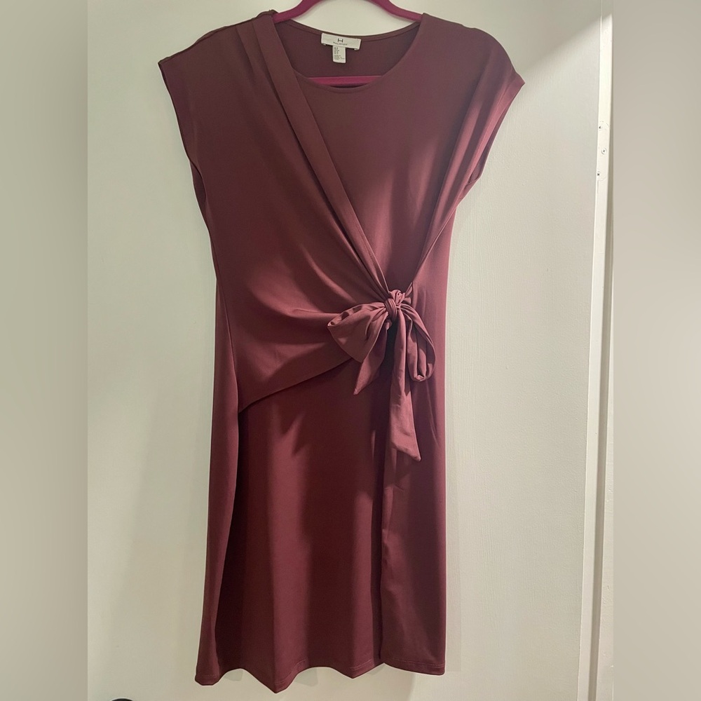 H Halston- Maroon Faux Wrap Dress